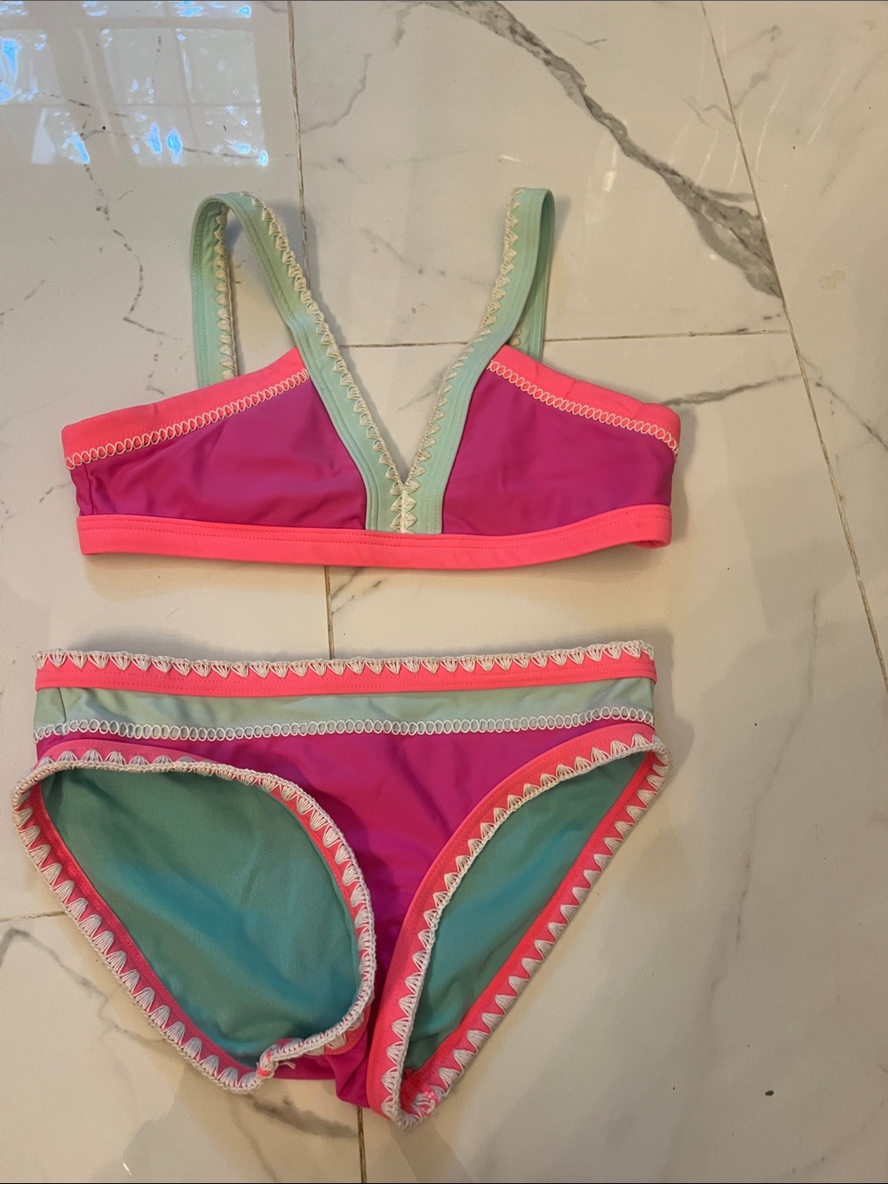 GB girls Girls Two-Piece Colorblock Bikini - Pink & Mint size 12